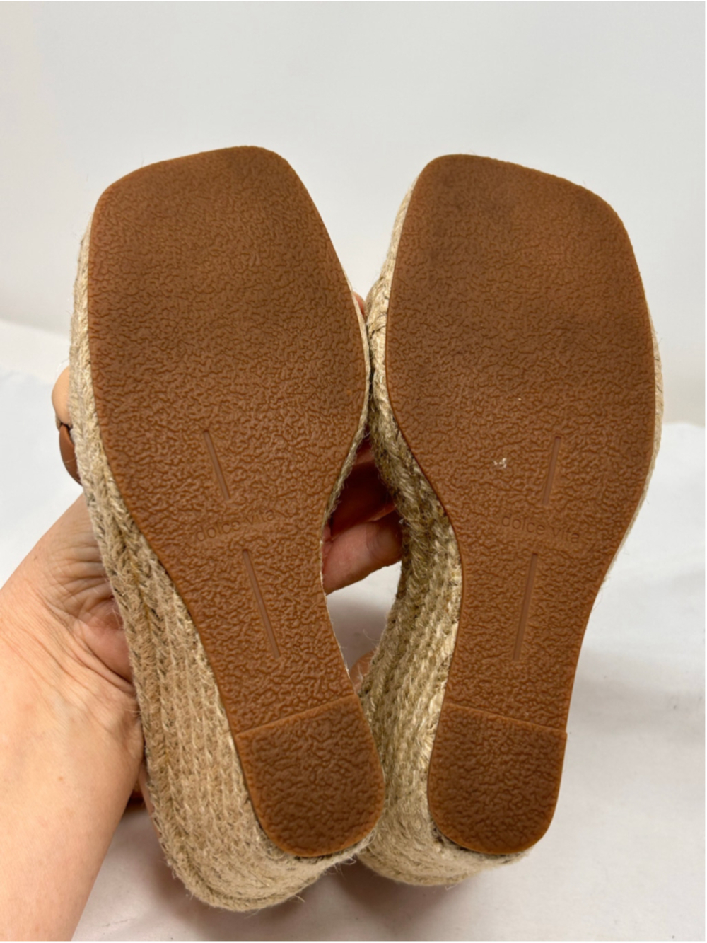 Dolce Vita Braided Espadrille Wedge Sandals Tan Leather Ankle Strap 8 - Picture 6 of 10